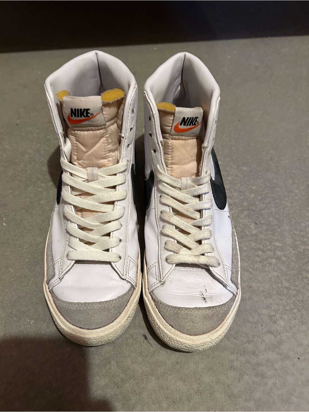 Nike Men’s White Black Cream High-Top Sneakers with Orange Accents
